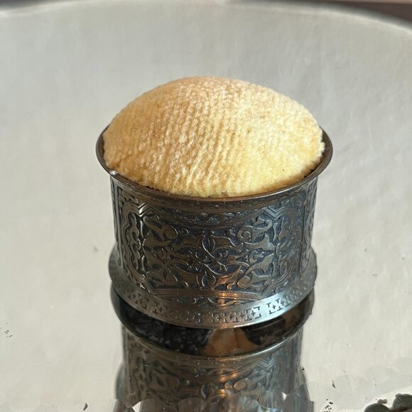 Antique Victorian Hat Pin Push Pin Cushion Bolster Pillow Brass Vanity Decor Th - Picture 1 of 6